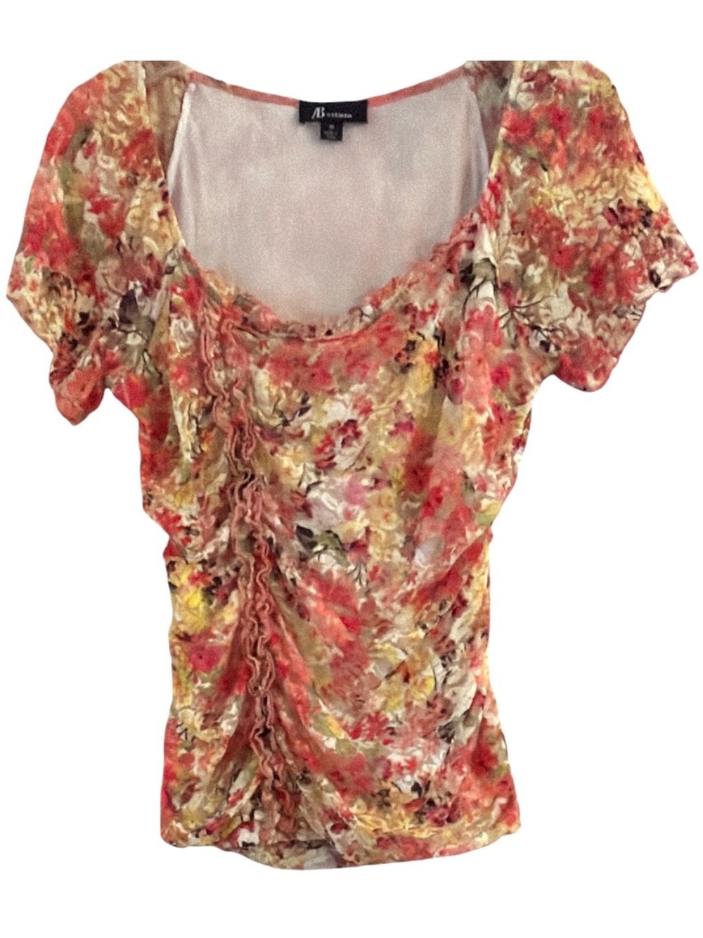 AB Studio Vintage Y2K Mesh Ruched Ruffle Cap Sleeve Top Size M